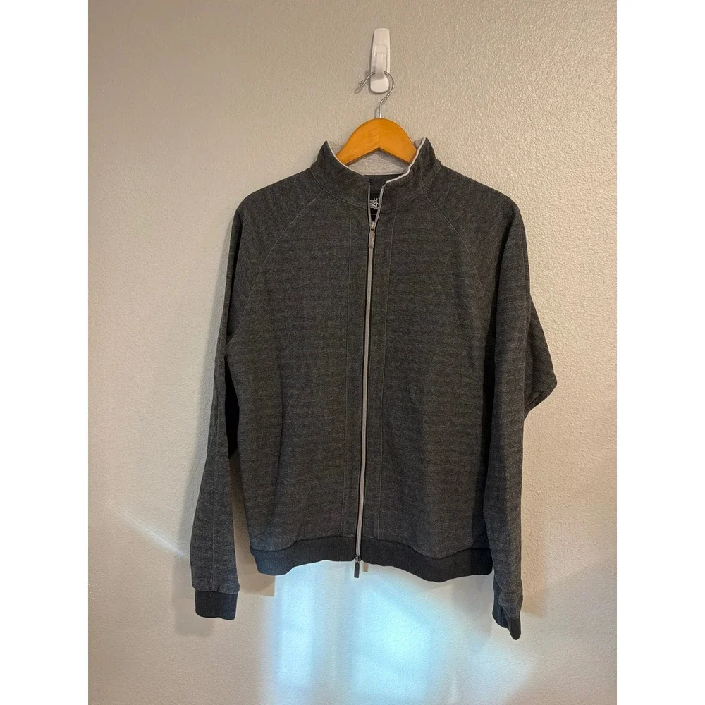 Straight Down Full Zip Sweater Mens Medium Gray Heathered Cotton Raglan Sleeve‎